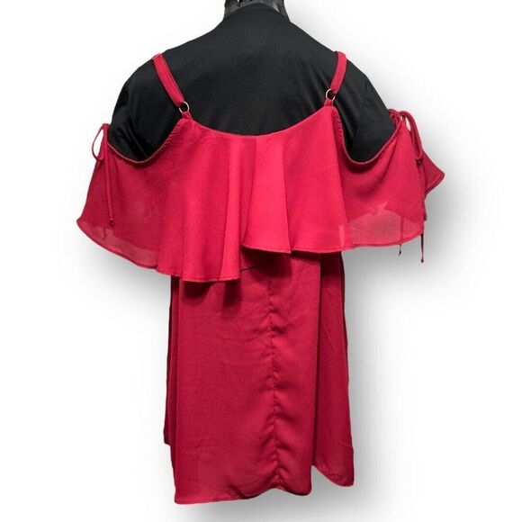 Torrid 2X Red Georgette Cold Shoulder Ruffle Blouse Flowy Romantic Holiday Fairy - Picture 6 of 10